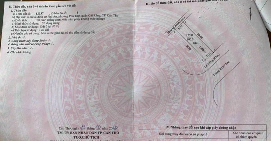 BÁN NỀN ĐẸP KẾ GỐC GIÁ TỐT ĐƯỜNG B11 KDC PHÚ AN, P. PHÚ THỨ, CÁI RĂNG, CẦN THƠ.