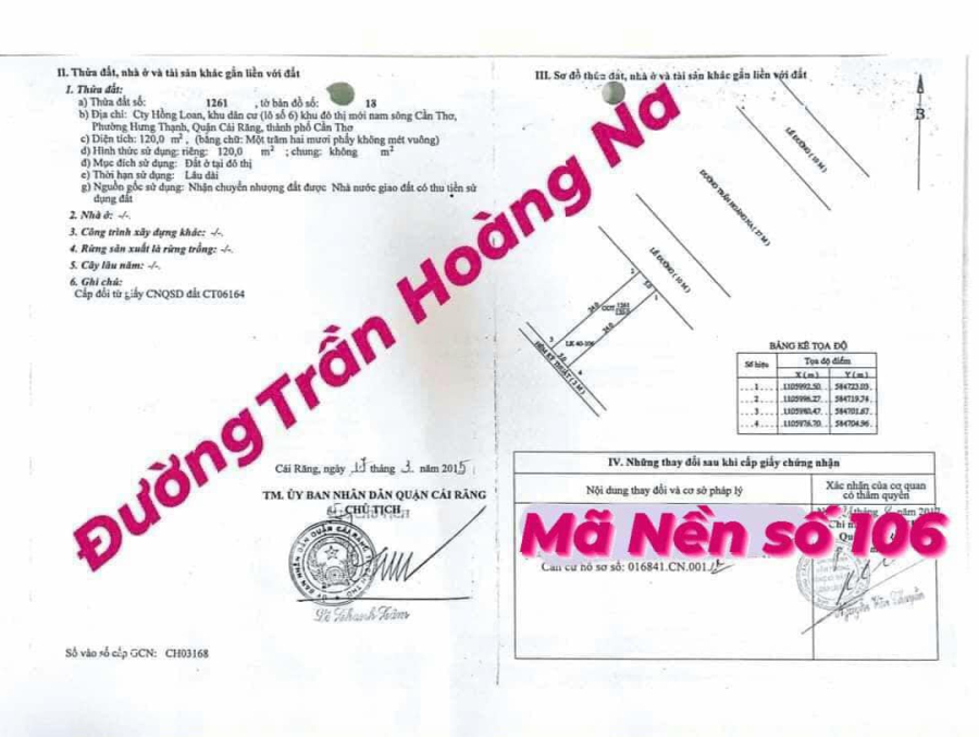 BÁN NỀN ĐƯỜNG TRẦN HOÀNG NA - KHU DÂN CƯ HỒNG LOAN - HƯNG THẠNH - CÁI RĂNG - CẦN THƠ